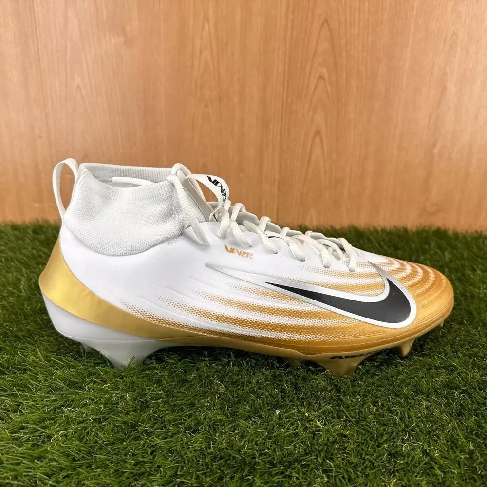 Nike Zoom Air Vapor Pro 1 White Metallic Gold Football Cleats FB3298-103 Sz 13